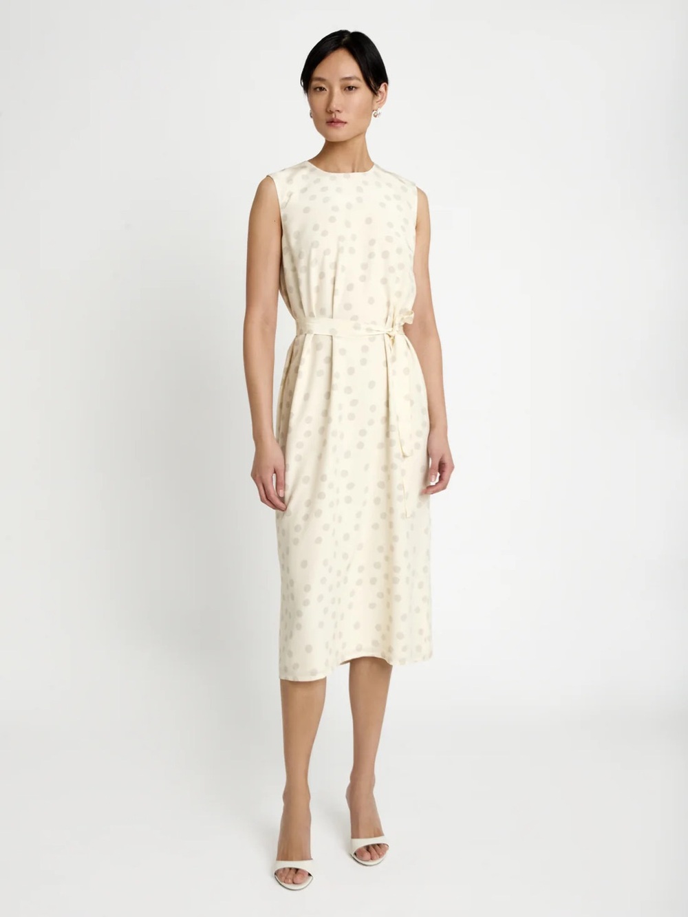 Judith & Charles Polka Dot Silk Sleeveless Dress Garden Shower Party